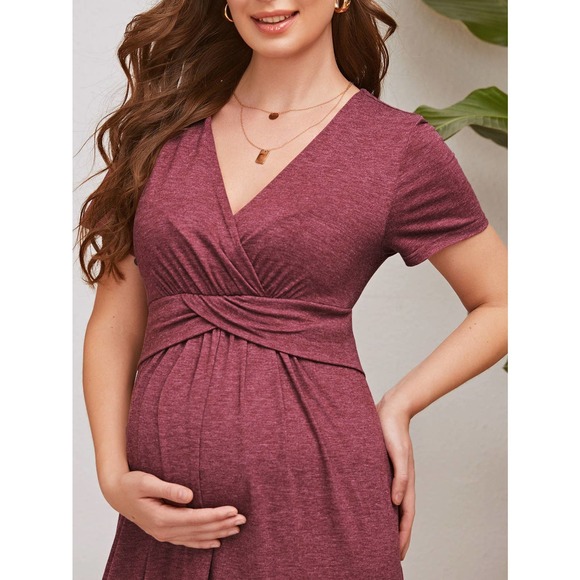 MATERNITY Surplice v Neck Ruched waist maxi Dress black - Picture 8 of 11